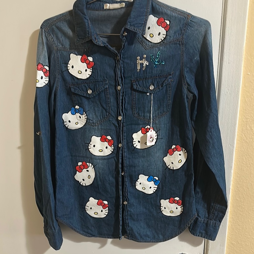 a'gaci Blue Jean Jacket with Hello Kitty design